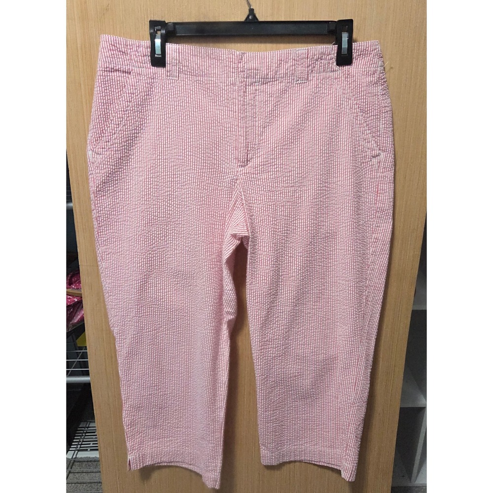 Pappagallo Size 10 Ladies Seersucker Cropped Pants Pink Striped Casual
